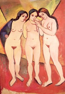 Trois filles nues (rouge et orange)